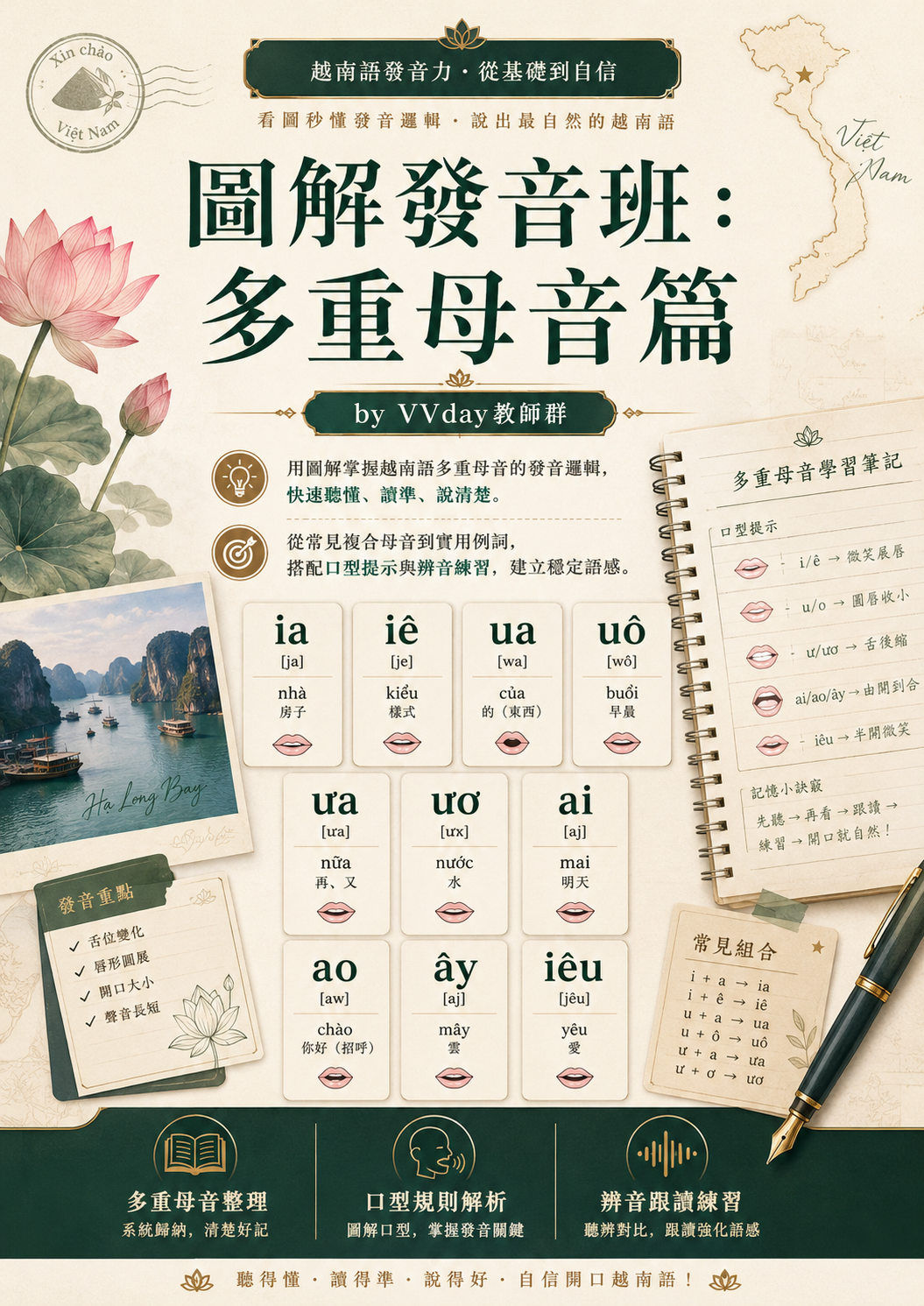 【VN110】圖解發音班：多重母音篇 by VVday教師群 (圖文影音課)