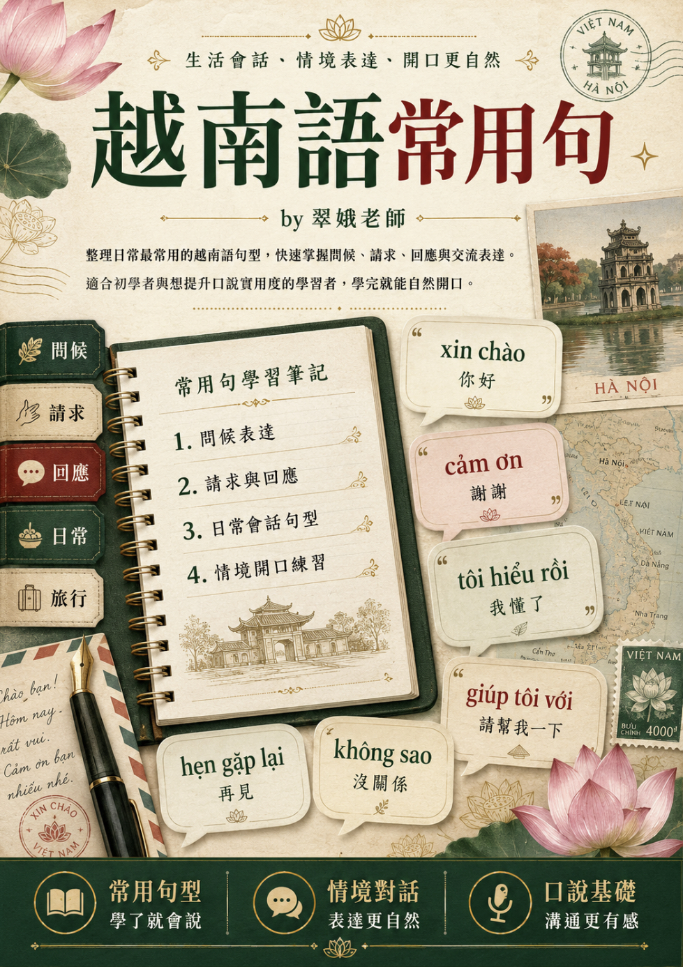 【VN313】越南語常用句 by 翠娥老師 (真人教學課)
