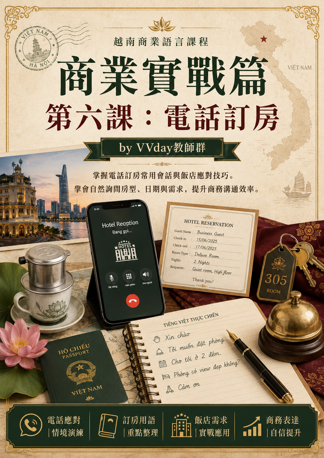 【VN606】商業實戰篇第六課：電話訂房 by VVday教師群  (圖文影音課)